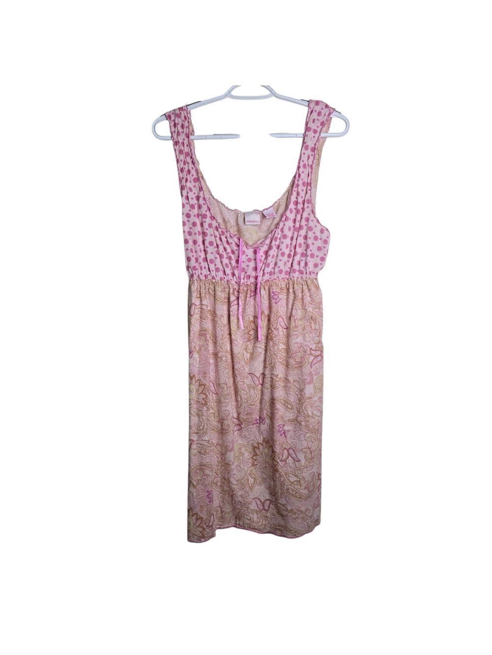 Vintage Y2K Xhilaration Pink Paisley Cotton Babydoll Dress Large Boho Mini